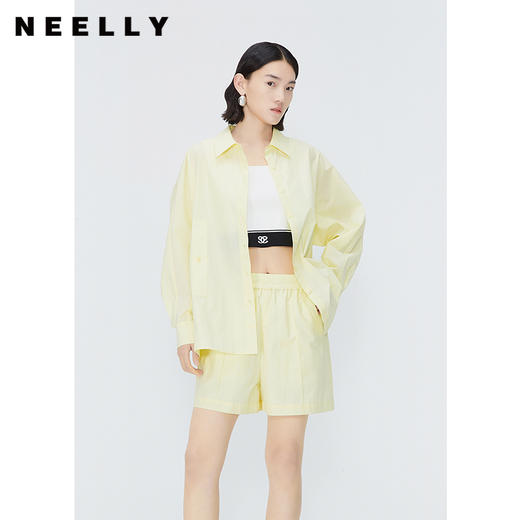 NEELLY纳俪商场同款短裤衬衫套装女夏季薄荷曼波多巴胺穿搭两件套N24041Z01032 商品图1