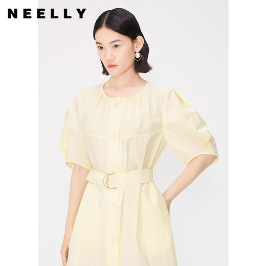 NEELLY纳俪商场同款淡黄色温柔收腰连衣裙女夏气质百搭显瘦大摆裙 N24041Y01021 商品图2