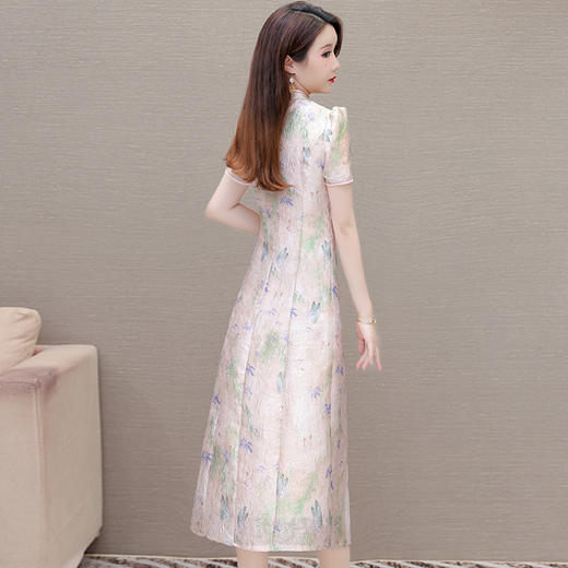 中式复古改良旗袍裙，中长款短袖A字印花连衣裙QYM-KED-H1709-Y 商品图2