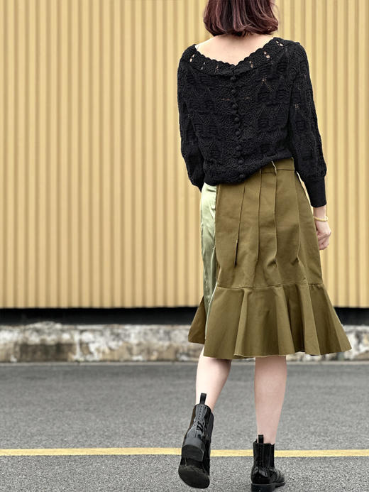 TYNVIE 打褶配布半腰裙-军绿色 商品图11