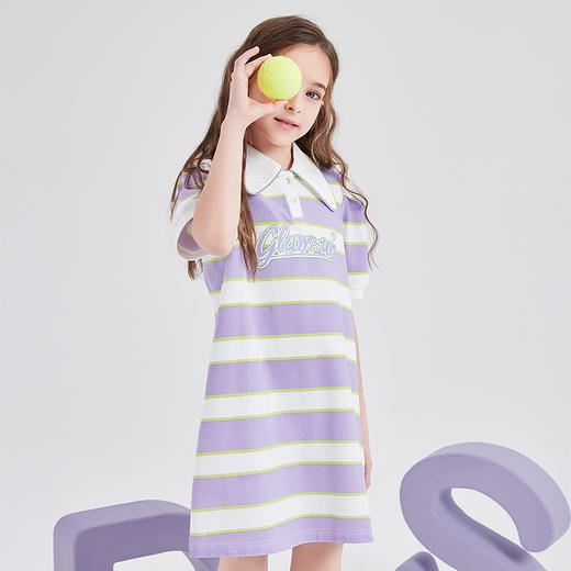 笛莎Deesha 女童裙子2024新款蝴蝶领条纹连衣裙 商品图1