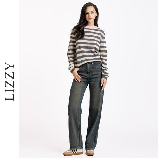 LIZZY2024早秋都市休闲抓毛保暖新疆棉洗水直筒裤休闲百搭牛仔裤{配腰带}7900 商品图1