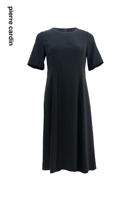 皮尔卡丹女装2024夏季新款黑色醋酸短袖休闲连衣裙C42DS26B0 商品图1