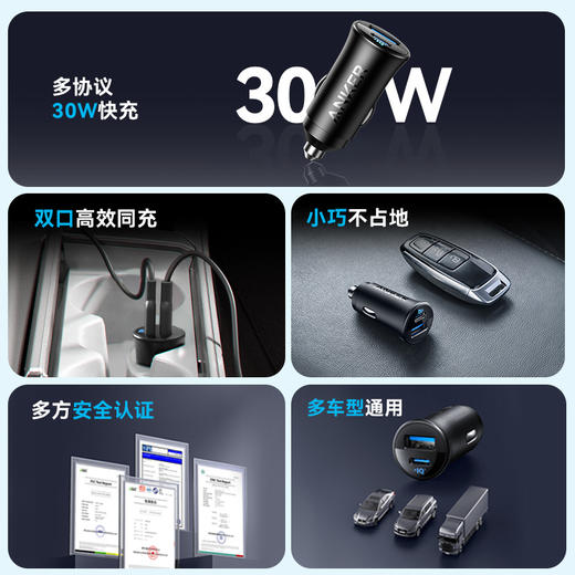 【热销】Anker安克30W双口适用华为小米苹果车载充电器超级快充转换插头 A2741 商品图5