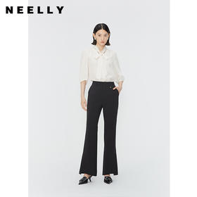 NEELLY纳俪商场同款优雅飘带领衬衫女通勤五分袖宽松别致雪纺上衣 N24041B01011