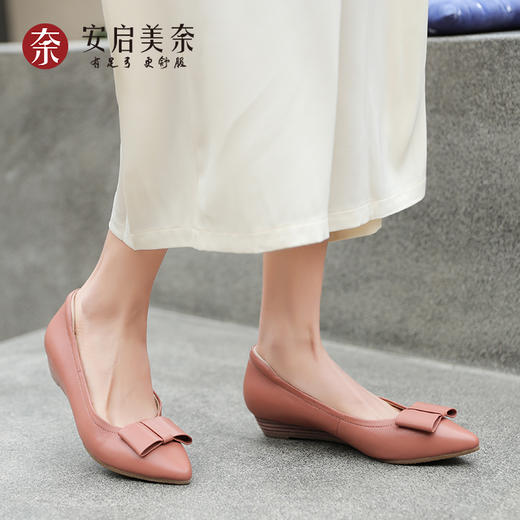 ARCHCONTACT安启美奈尖头蝴蝶结全羊皮坡跟单鞋52716 商品图4