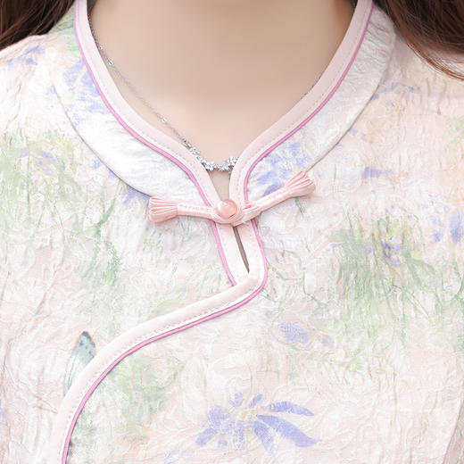 中式复古改良旗袍裙，中长款短袖A字印花连衣裙QYM-KED-H1709-Y 商品图3