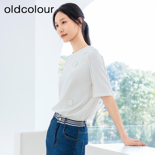oldcolour纯色圆领T恤夏季新款设计感简约宽松上衣女P23021149 商品图1