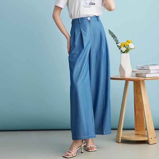 EITIE爱特爱夏季新款利落通勤高腰显瘦直筒垂坠阔腿裤长裤B2405310 商品图3