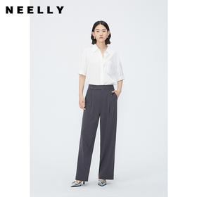 NEELLY纳俪商场同款白色短袖翻领衬衫女垂感休闲气质五分袖白衬衣 N24042B01045