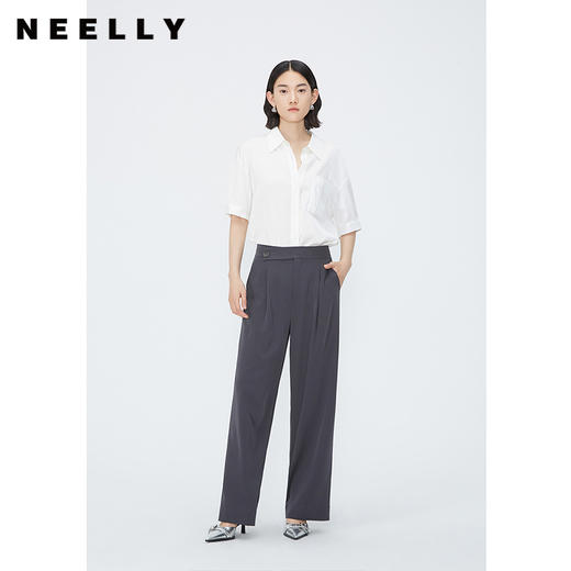 NEELLY纳俪商场同款白色短袖翻领衬衫女垂感休闲气质五分袖白衬衣 N24042B01045 商品图0