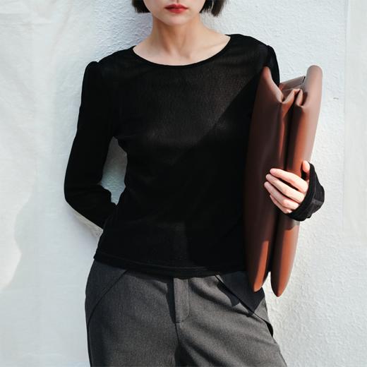 LIYIHAN植绒修身蝴蝶结镂空上衣 Y241S04890 商品图0