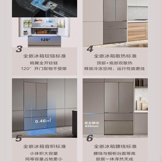 松下（Panasonic）464L法式零嵌入多门 臻全嵌风冷变频极冻一级能效冰箱 双循环双系统NR-W472TX-TH 商品图3