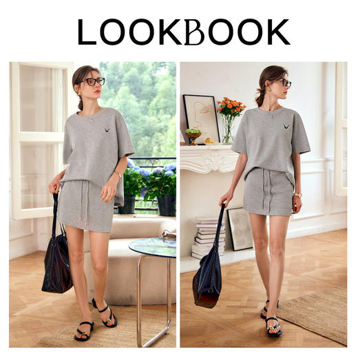 OLrain欧芮儿灰色时尚套装女春季2024年新款圆领T恤半身裙两件套 商品图4