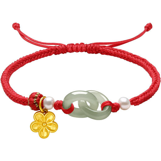 周六福和田玉手绳女款黄金玉石桃花扣手链手饰官方正品节日礼物 商品图5