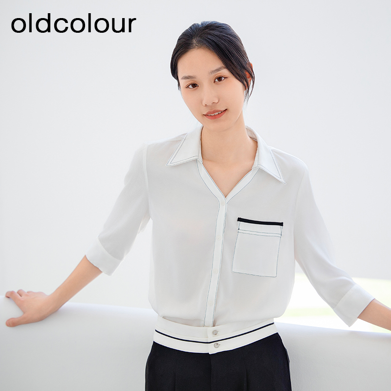 oldcolour白色薄款衬衫夏季新款通勤简约百搭中袖上衣女P21012194