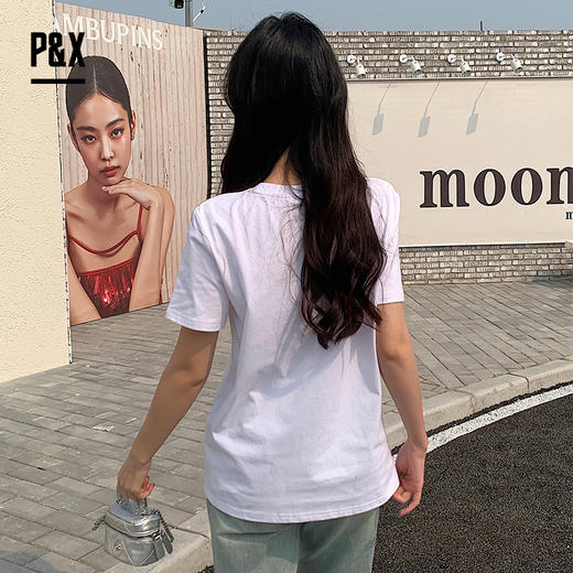 P&X设计师女装 休闲女士百搭日常简约夏季短款T恤 824202541 白色 商品图4
