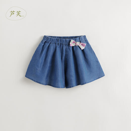 【马克珍妮 芦芙】女童A字透气蝴蝶结天丝牛仔短裤夏装新款240725 商品图1