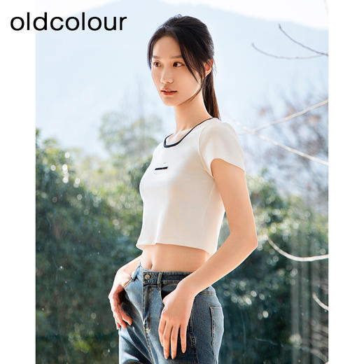oldcolour修身短袖T恤夏季新款复古美式减龄短款上衣女GP21021814 商品图2