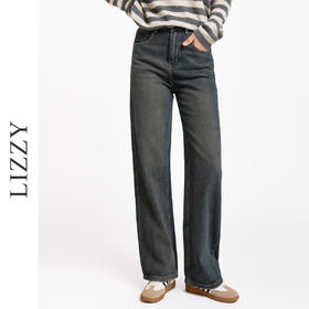 LIZZY2024早秋都市休闲抓毛保暖新疆棉洗水直筒裤休闲百搭牛仔裤{配腰带}7900