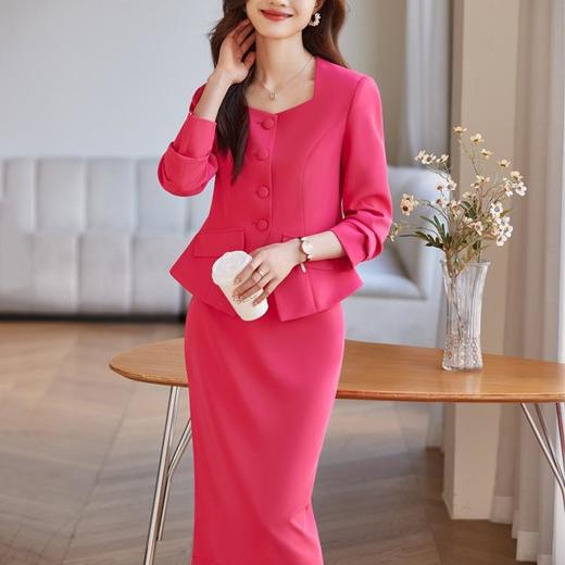 TZF-玫红色西装套装女春季2024新款高级感职业装西服套裙 商品图3