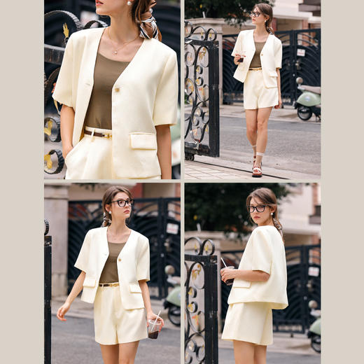 OLrain欧芮儿时尚套装女春季2024新款轻熟短袖西装高腰短裤两件套 商品图2