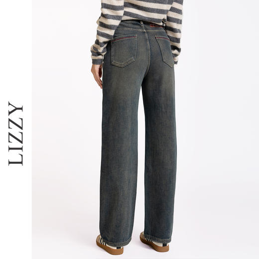LIZZY2024早秋都市休闲抓毛保暖新疆棉洗水直筒裤休闲百搭牛仔裤{配腰带}7900 商品图3