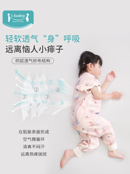 i-baby/英伦宝贝抑菌防螨低敏四层纱布恒温分腿睡袋 宝宝防踢被春夏睡衣儿童分腿睡袋 商品图7