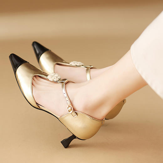 【预售5天】优雅百搭撞色，细跟里外全皮山茶花凉鞋DMJ&81783F 商品图7