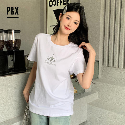 P&X设计师女装 休闲女士百搭日常简约夏季短款T恤 824202541 白色 商品图3