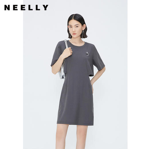 NEELLY纳俪商场同款灰色高级感卫衣裙女休闲镂空收腰中长款连衣裙 N24042Y01052 商品图1
