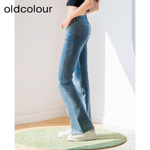 oldcolour蓝色牛仔裤夏季新款高腰显瘦时尚开叉微喇裤女P21113176 商品图3