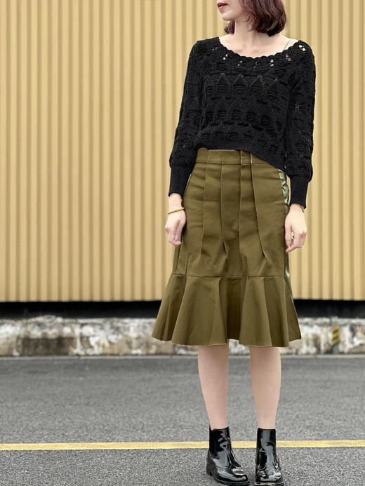 TYNVIE 打褶配布半腰裙-军绿色 商品图3