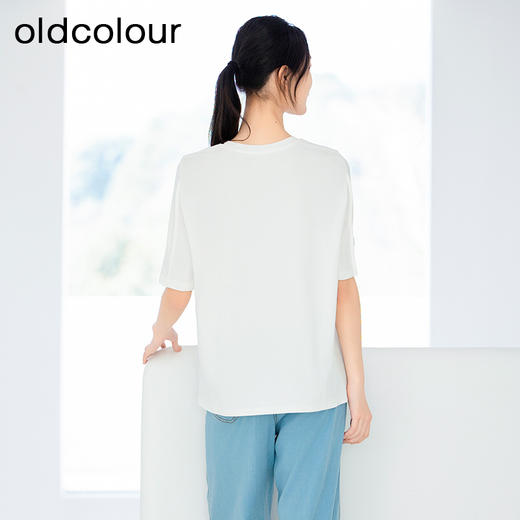 oldcolour纯色圆领T恤夏季新款设计感简约宽松上衣女P23021149 商品图4