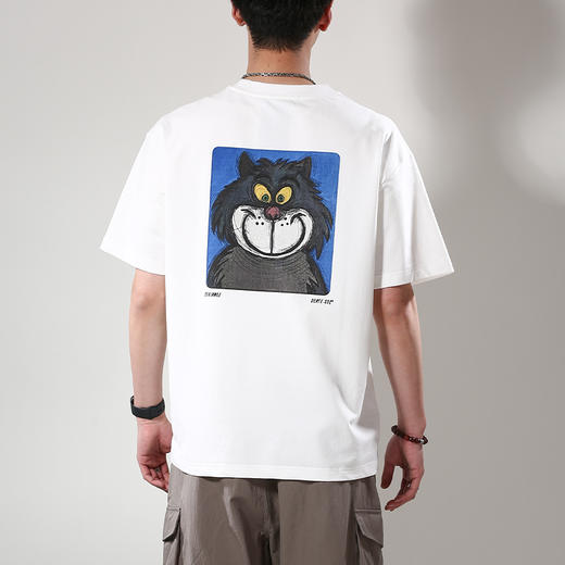 DRONKOO 2024 圆领左胸小猫刺绣后幅方形小猫印花短袖T恤 商品图4