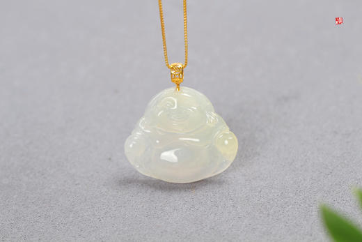 天然黄翡【笑佛】吊坠 镶嵌：18k金镶 商品图0