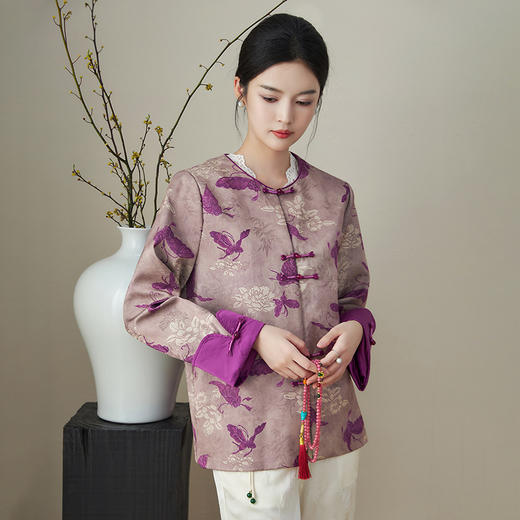 复古新中式国风，提花唐装精仿香云纱外套WLZD-2411101 商品图0