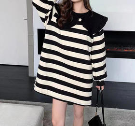 【E选线上专供】娃娃领条纹卫衣短款连衣裙-E22032107（3月24日截单后5-7天发货）