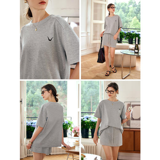 OLrain欧芮儿灰色时尚套装女春季2024年新款圆领T恤半身裙两件套 商品图2