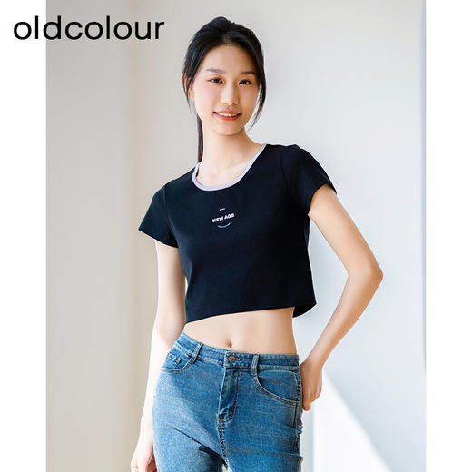 oldcolour修身短袖T恤夏季新款复古美式减龄短款上衣女GP21021814 商品图1