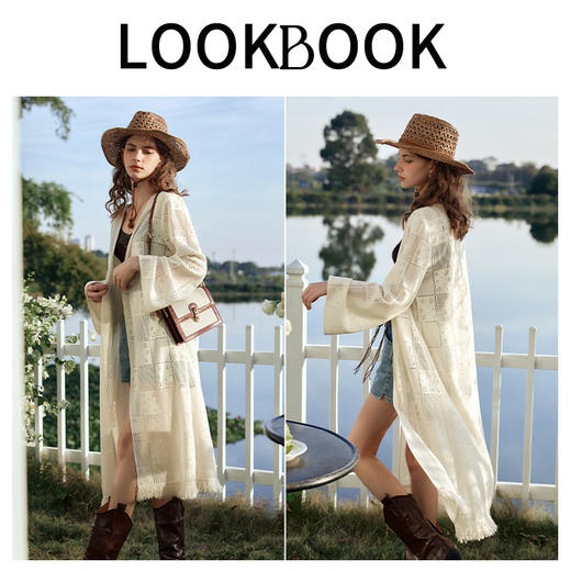 OLrain欧芮儿奶茶色短外套女春季2024年新款波西米亚镂空针织衫 商品图4