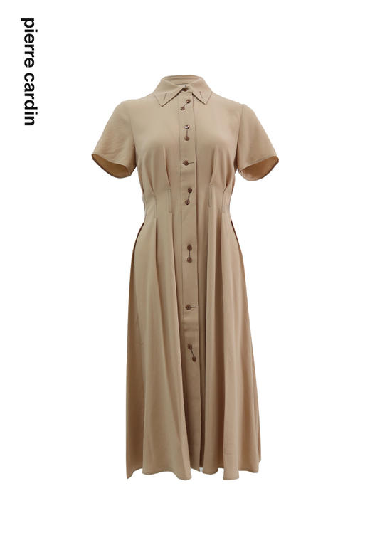 皮尔卡丹女装连衣裙卡其色醋酸修身短袖通勤A字裙C42DS22K1
 商品图4