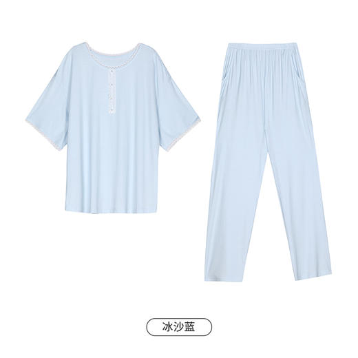 都市丽人舒适外出春夏睡衣女冰丝绵家居服薄款短袖长裤女士棉质套装LH42F1 商品图14