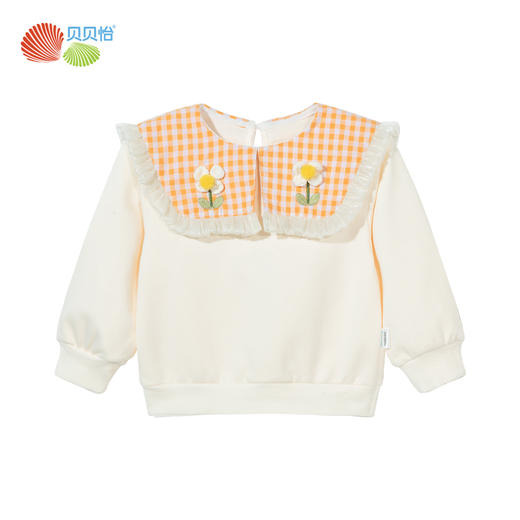 贝贝怡女童圆领卫衣2024春季新款甜美可爱格纹花朵儿童休闲长袖上衣ZB1DS055 商品图8