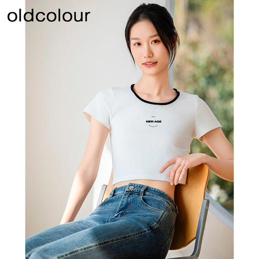 oldcolour修身短袖T恤夏季新款复古美式减龄短款上衣女GP21021814 商品图0