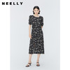 NEELLY纳俪商场同款印花短袖连衣裙女侧腰打褶显瘦泡泡袖开叉裙子 N24041Y01022 商品缩略图0