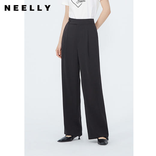NEELLY纳俪商场同款夏季垂感直筒休闲裤女高腰宽松压褶简约西装裤 N24042H01061 商品图1