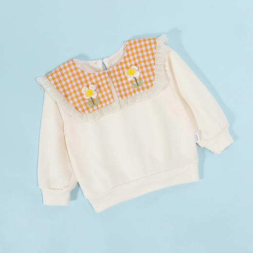 贝贝怡女童圆领卫衣2024春季新款甜美可爱格纹花朵儿童休闲长袖上衣ZB1DS055 商品图1