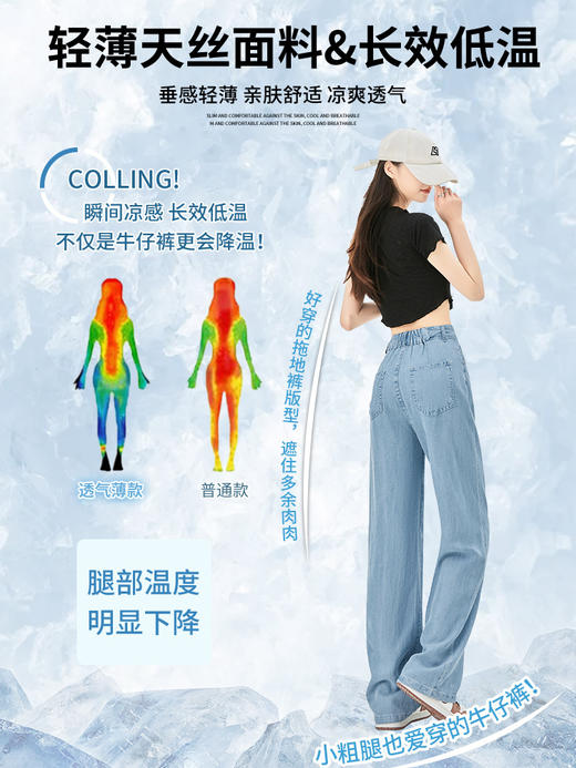 【怎么搭配都好看，显瘦百搭！】天丝牛仔裤女2024年夏季新款，显瘦直筒休闲垂感高腰小个子阔腿裤子，垂顺天丝面料亲肤舒适不沾腿-lm！ 商品图3