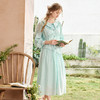 两三事停在云边2024夏季新款小清新花边翻领荷叶边连衣裙长裙 商品缩略图4